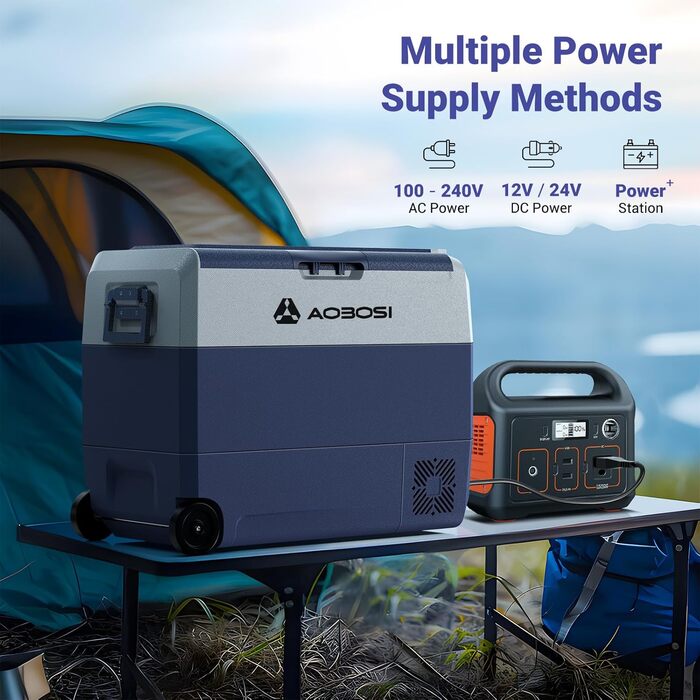 Автомобільний компресорний холодильник AAOBOSI 50л з Wi-Fi, 12/24V та 220V, -20°C для авто, вантажівок, кемпінгу, з двома зонами охолодження