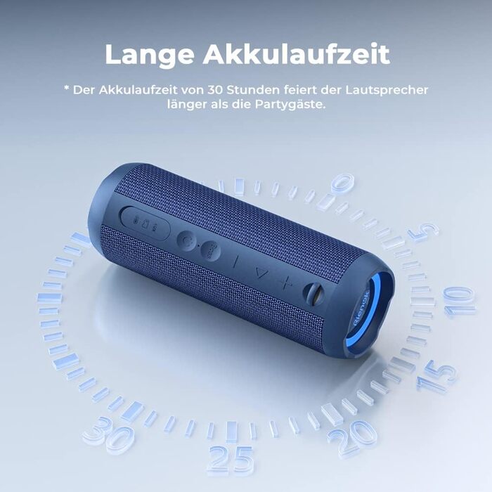 Bluetooth Портативна Колонка RIENOK з підсвічуванням, IPX7, Бас, 3600 mAh, Синій