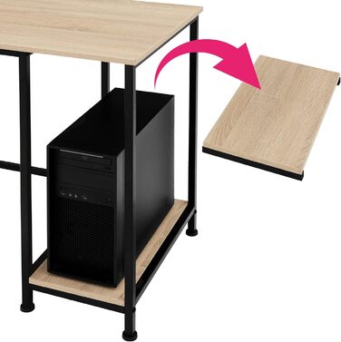 Кутовий стіл tectake з 2 полицями, Г-подібний комп'ютерний стіл, промисловий дизайн, дерев'яний офісний стіл, чорний металевий каркас (світле індустріальне дерево, дуб сонома)