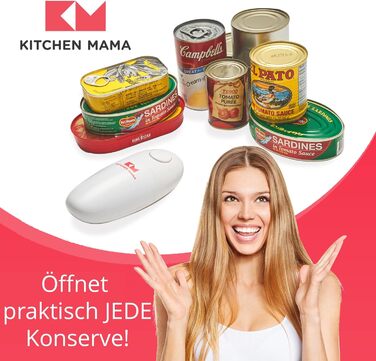 Електричний відкривач банок Kitchen Mama 2.0: автоматичний, бездротовий, з гладкою кромкою, безпечний для харчових продуктів