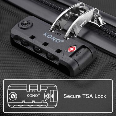Чемодан KONO 24 дюйми, ABS, з TSA-замком, 4 колеса, 65×44×25.5 см, чорний, 3-частинний набір