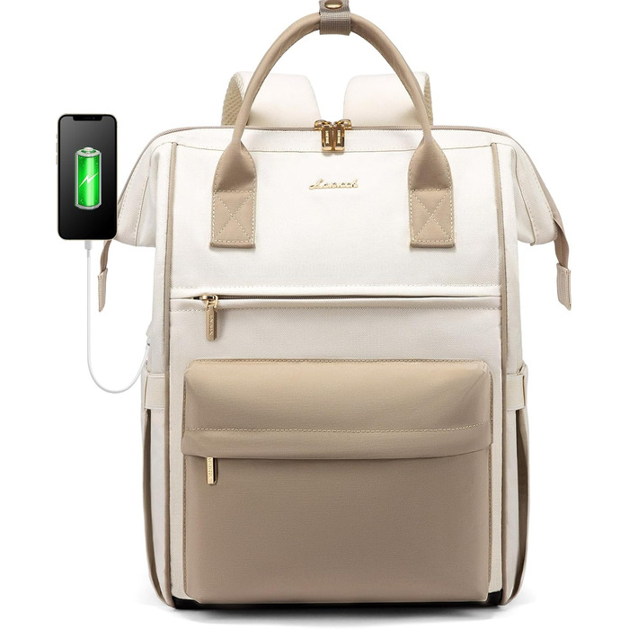 Сумка-рюкзак LOVEVOOK для жінок, 15.6 дюймів, для ноутбука, подорожей, роботи, школи, універу, офісу, водонепроникна, елегантна, бежева