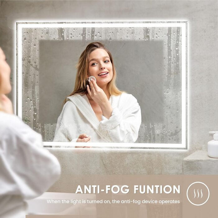 Дзеркало для ванної кімнати Dripex з LED-підсвічуванням 50x70 см (60x80 см) з Bluetooth, розеткою та протитуманним покриттям