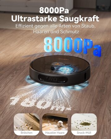 Робот-пилосос Tesvor S8 Pro з функцією миття - 8000Pa, 3в1, LiDAR-навігація, 240 хв роботи, керування через додаток/Alexa, для шерсті тварин, килимів та твердих підлог