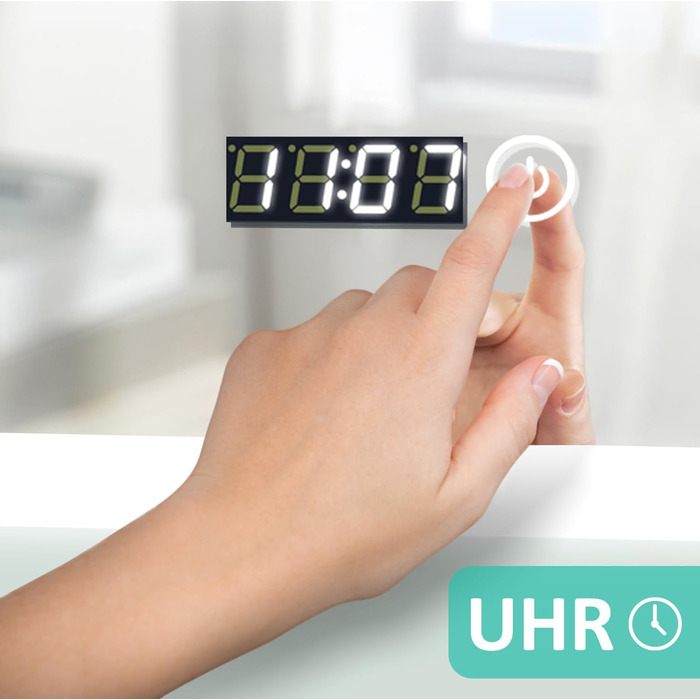 Дзеркало для ванної кімнати Boromal з підсвічуванням та годинником 50x70 см, LED, 3 кольори, регулювання яскравості, сенсорне керування