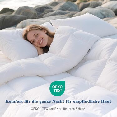 Пухова ковдра APSMILE 200x200 см з натурального пуху та пера, біо-бавовна, для алергіків, сертифікат Ökotex, RDS, середньої теплоти, біла, цілорічна