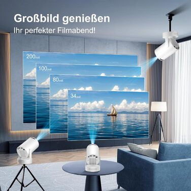 Міні проєктор Salange 4K з Wi-Fi 6, Bluetooth 5.2 та Android OS 11.0. Підтримка 180° повороту, для телефону/Xbox/ноутбука/TV Stick/USB. Білий (HY300ula + 5W динамік)