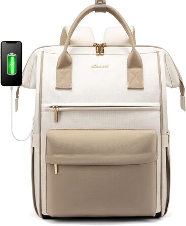 Сумка-рюкзак LOVEVOOK для жінок, 15.6 дюймів, для ноутбука, подорожей, роботи, школи, універу, офісу, водонепроникна, елегантна, бежева