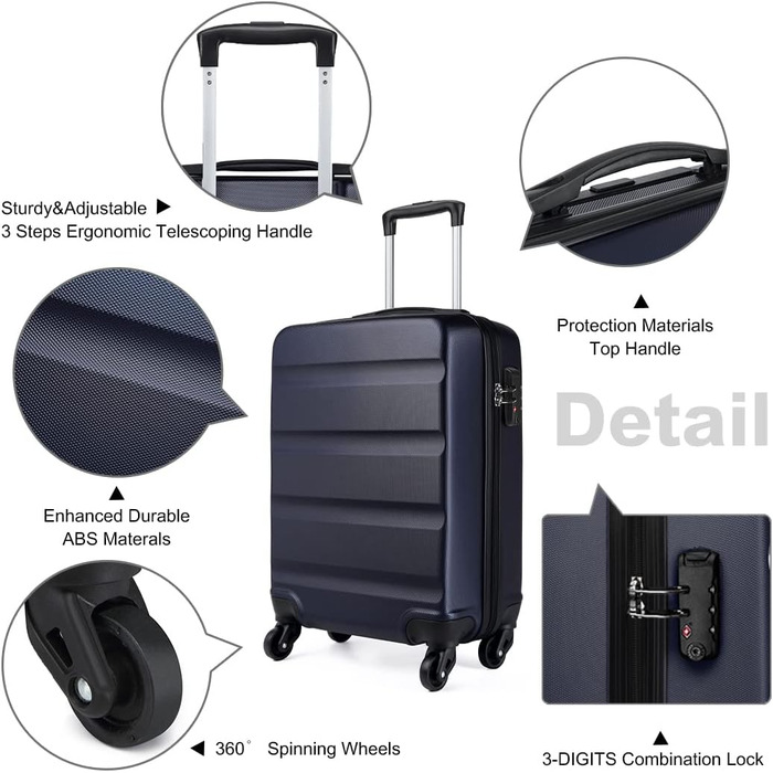 Чемодан-валіза KONO на коліщатках, середній, з ABS пластику, блакитний (колекція)