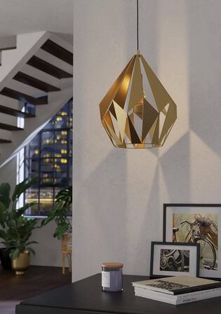 Підвісний світильник EGLO Carlton, підвісний світильник на 3 лампи над обіднім столом, підвісний світильник в ретро дизайні з металу в золоті, підвісний світильник з цоколем E27, L 80,5 см (підвісний світильник Ø 38,5 см)