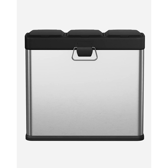 Кухонний кошик SONGMIC об'ємом 54 літри, сміттєвий кошик, 3-х відсічний педальний кошик, внутрішні відра і 6 наклейок для відділення сміття, система відділення сміття, 13 х 5,6 х 2,8 см, сріблясто-чорний LTB54L