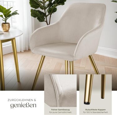 Крісло tectake® для вітальні та обідньої кімнати: зручне крісло з підлокітниками, оббивка з велюру, набір 4 шт. (Taupe/Gold)