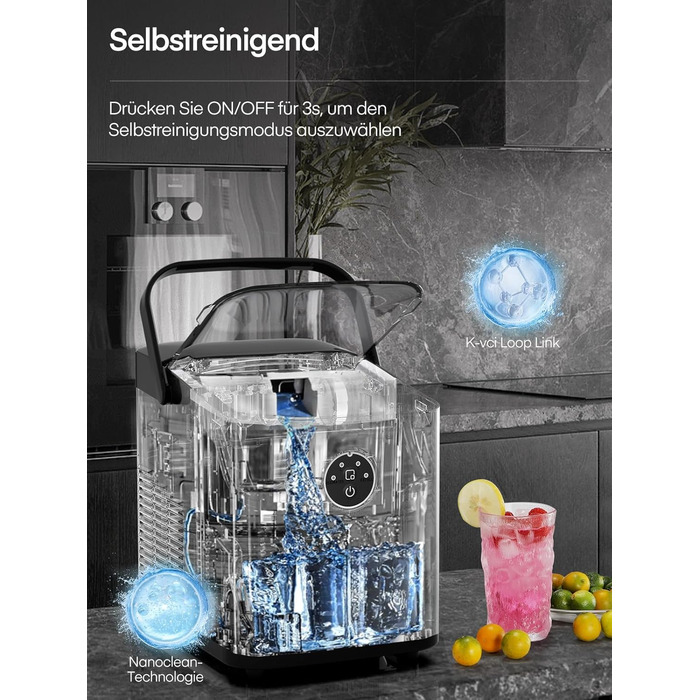 Льодогенератор Fohere 14 кг/24 год, швидке виробництво льоду (5 хв), 2 розміри кулеподібного льоду, самоочищення, з ручкою, лопаткою та кошиком для вечірок, офісу, кемпінгу - Чорний