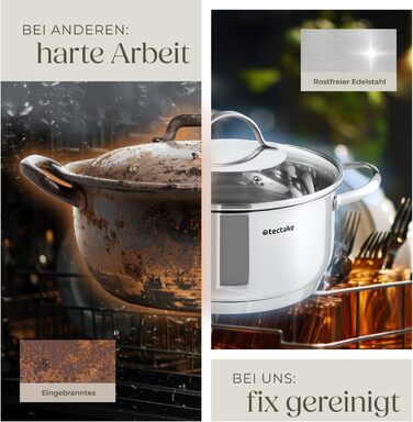 Набір каструль tectake® 9 предметів з нержавіючої сталі, посуд для плити (індукційна, газова, електрична), кухонний набір для дому та кемпінгу