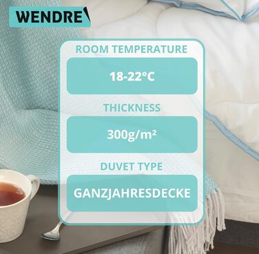 Пухова ковдра 135x200 см – середньої теплоти, мікрофібра, сертифікат Oeko-Tex, для алергіків, дихаюча, виготовлена в ЄС, пральна, ковдра 135x200