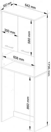 Тумба для пральної машини BDW 180x64x30 см, Пенал для ванної кімнати, білий/сірий (Venga2)