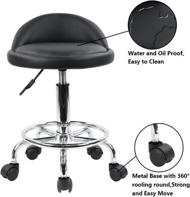 Офісний стілець на колесах KKTON, поворотний стілець, регульований по висоті, поворотний стілець з низькою спинкою і підставкою для ніг, виготовлений зі штучної шкіри (чорний)