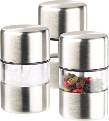 Млинок для солі та перцю PEARL міні млинок для солі/перцю, нержавіюча сталь, керамічний подрібнювач, набір з 3 млинів (сільничка, подрібнювач для кардамону, баночки для спецій)