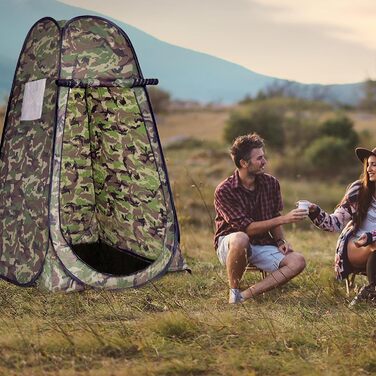 Намет для душу HOMASIS з сумкою, портативний переодягальня для кемпінгу, туалетний намет з вікном та кишенею, душова кабіна для відпочинку на природі, 120 x 120 x 190 см, зелений (Flecktarn)