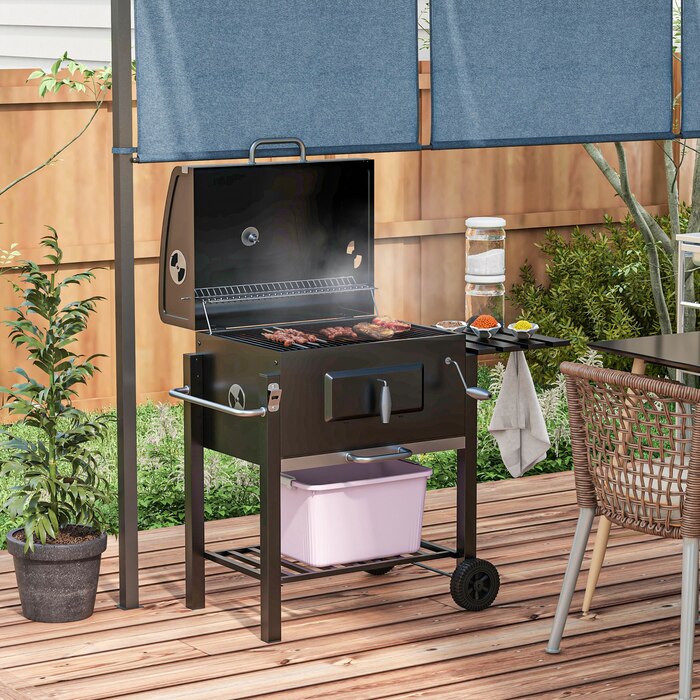 Grillwagen Outsunny для вугілля, BBQ, Standgrill, нержавіюча сталь, чорний, 113x65x108 см для саду та тераси