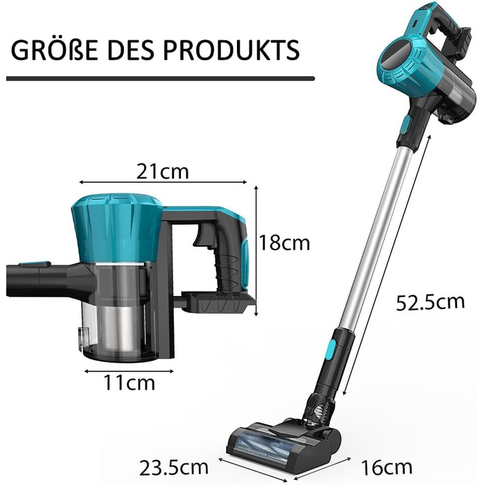 Бездротовий акумуляторний пилосос сухий, замінник Makita 18V, 2 x 5.5AH, 15000Pa, LED, 1.5L, для твердих поверхонь, килимів та шерсті тварин (без акумулятора)