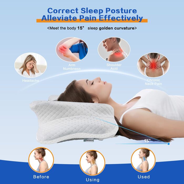 Ортопедична подушка для шиї з memory foam, регульована, ергономічна, для комфортного сну, без запаху, контурна подушка для сну на боці
