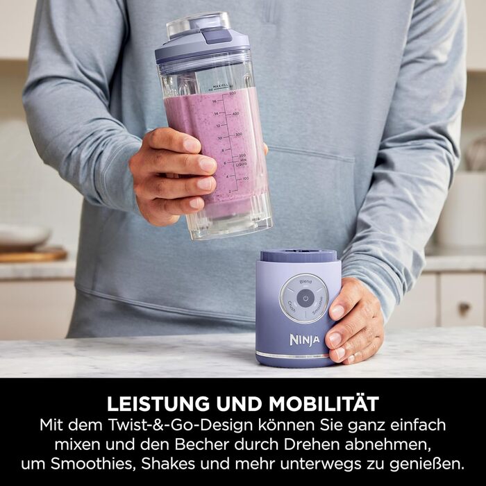 Портативний блендер Ninja Blast Max: 570 мл, акумулятор, чаша та кришка, 3 функції, для смузі та протеїнових коктейлів BC251EULD