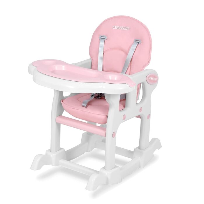 Дитячий стільчик Ricokids Sinco 5в1 - регульований, з функцією гойдання, рожевий