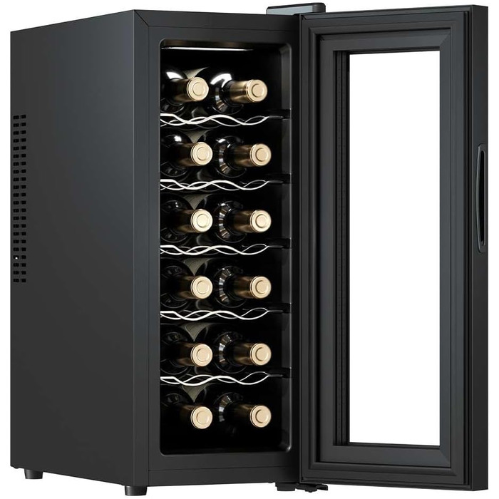 Винний холодильник Cecotec Bolero Grandsommelier 830 Coolcrystal: 12 пляшок, чорний, термоелектрична охолодження, 8-18°C, LED, без шкідливого газу