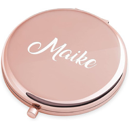 Дзеркало для макіяжу Maverton з гравіюванням - Кругле - Подвійне дзеркало - Звичайне зі збільшенням - Персоналізоване кишенькове дзеркало - Дорожнє дзеркало для сумок - Подарунок для жінок - Рожеве золото - Ім'я