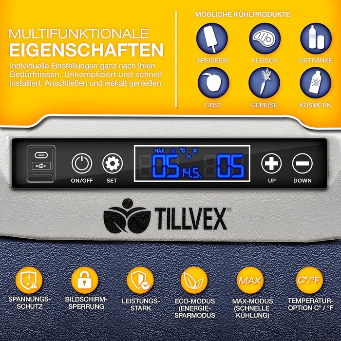 Автомобільний компресорний холодильник Tillvex 40-60 л з WiFi та охолодженням до -20°C (Navy Blue) | Електрична автохолодильна сумка 12/24V/230V для авто, вантажівок, кемпінгу з акумулятором
