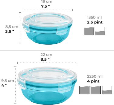 Набір банок для зберігання Грізлі з 4 предметів (0,4 л, 0,8 л, 1,4 л, 2,3 л), круглі, пластикові, 100 повітро-/водонепроникні, попередньо безпечні для використання в мікрохвильовій печі