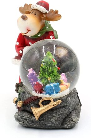 Снігова куля, північний олень з подарунковим пакетом, ялинка та подарунки, Розміри L/W / H 9 x 5 x 8 см Сфера Ø 4,5 см.