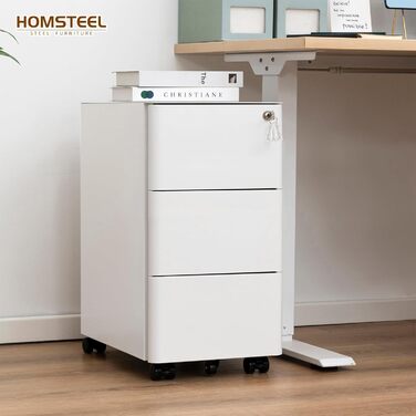 Роликовий контейнер HOMSTEEL з замком, 3 висувні ящики, стіл для принтера, білий, 46x30x54 см