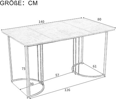 Обідній стіл Merax 140x80 см з імітацією мармуру, для 4-6 осіб, металевий каркас, регульовані ніжки, білий/чорний