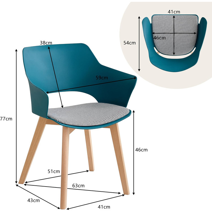 Набір з 8 кухонних стільців GrandCA HOME з масивних дерев'яних ніжок, оббивка, зелений (Lago Blu-n)