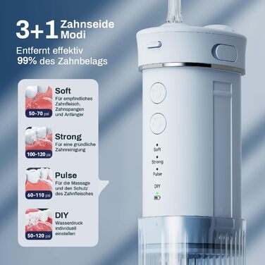 Портативний електричний іригатор для порожнини рота JTF Munddusche Mini, бездротовий, для подорожей, з 5 насадок, 4 режими, 230 мл, водонепроникний (IPX7, блакитний)