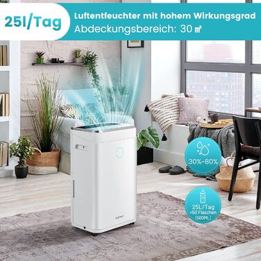 Електричний осушувач повітря COSTWAY 25L з 3 режимами, для приміщень до 30 м², об'єм бака 6,5 л, таймер 24 год, 2 швидкості, тихий режим (≤ 42 dB)