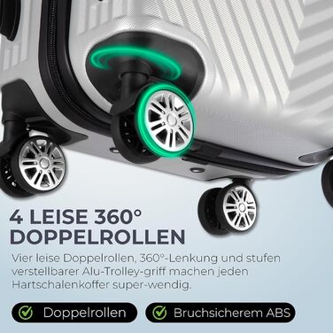 Набір валіз xRace 3-частинний ABS, 20/24/28 дюймів, ручна поклажа, TSA замок, 360° колеса, стійкий до ударів, преміум підкладка (срібний)