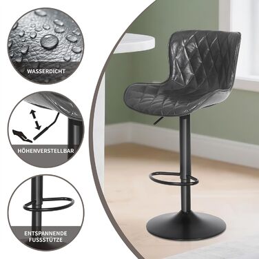 Барні стільці Youhauchair 3 шт., шкіряні, регульовані по висоті, з підніжкою та спинкою, сірі