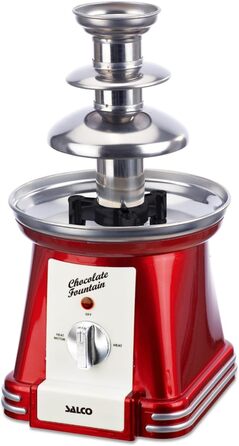 Шоколадний фонтан Salco | 3-рівневий | Ретро-дизайн | Нержавіюча сталь | 90 Вт | Для фруктів, печива та іншого | Легке очищення | Металік-червоний