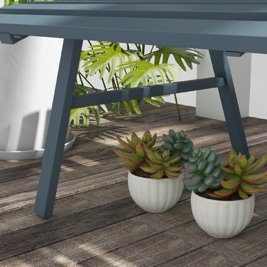 Лавочка для саду, парку, з металевим каркасом, дизайн з ламелями, стійка до погодних умов, алюміній, 123 x 67 x 79 см, блакитна