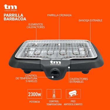 ТМ Electron TMPGR010 електричний настільний гриль, 2300 Вт, поверхня 873 см, захист від диму з водою з 5 рівнями температури та легке очищення