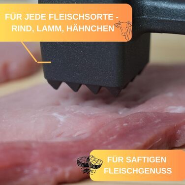Тендеризатор м'яса Thiru - для шніцеля, котлет, стейків - дбайливо ставиться до м'яса - в комплекті електронна книга з 25 рецептами - Зроблено в Німеччині
