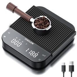 Електрична кавова вага CHICLEW з таймером, 3 кг/0,1 г, для еспресо та Pour-Over, 3 режими, 6 одиниць вимірювання, портативна, з датчиком сили тяжіння, чорна
