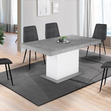 Розсувний обідній стіл Eden, прямокутний, на 6-10 осіб, бетон та білий колір, 160-200 см