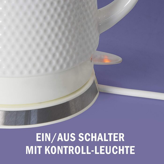 Електричний керамічний чайник KVOTA, чайник 1,5 л, 1500 Вт, дизайн з ямочками, білий, знімна кришка
