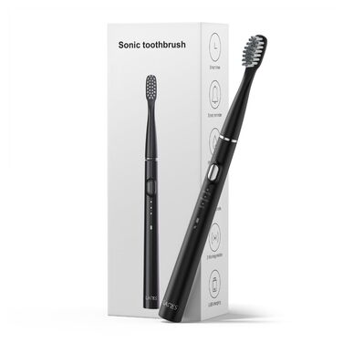 Звукова зубна щітка LAMES ультралегка та компактна, до 100 днів роботи від акумулятора, 3 режими чищення, Smart-Timer, USB зарядка, чорна