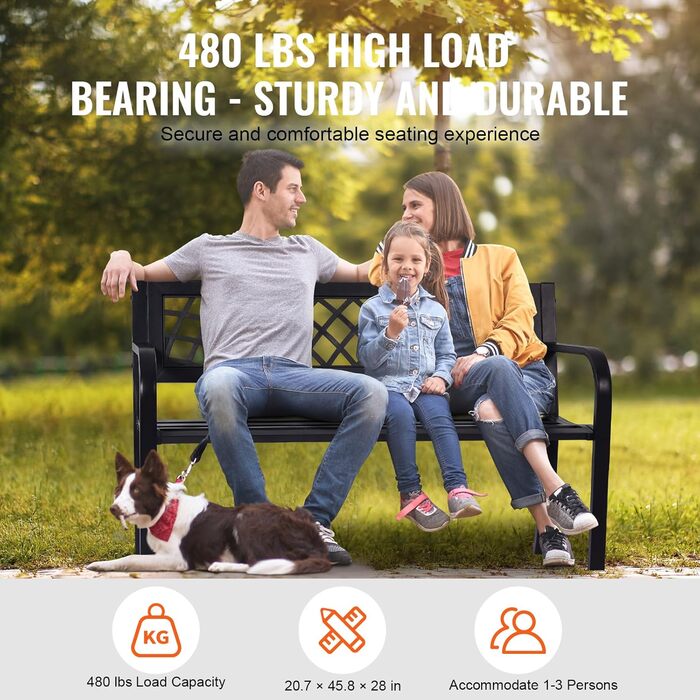 Металева лавка для саду та тераси VEVOR, 1163 мм, міцна (218 кг), на 3 особи, з підлокітниками та спинкою, вінтажний стиль