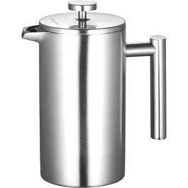 Кавоварка French Press Rosenstein & Söhne з нержавіючої сталі, 1 л, з подвійними стінками, для приготування кави та спінювання молока